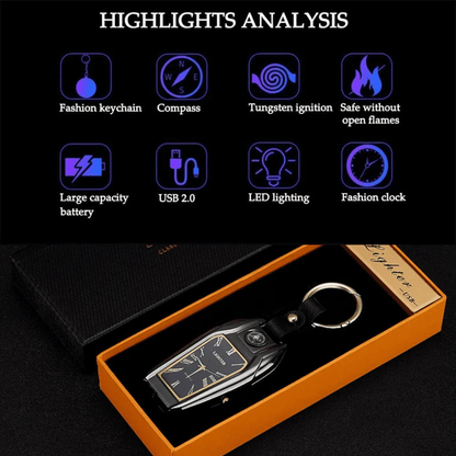 5-in-1 Keychain Watch – LED Flashlight, Compass, USB Lighter, Clock & More - Infinitygallery.store