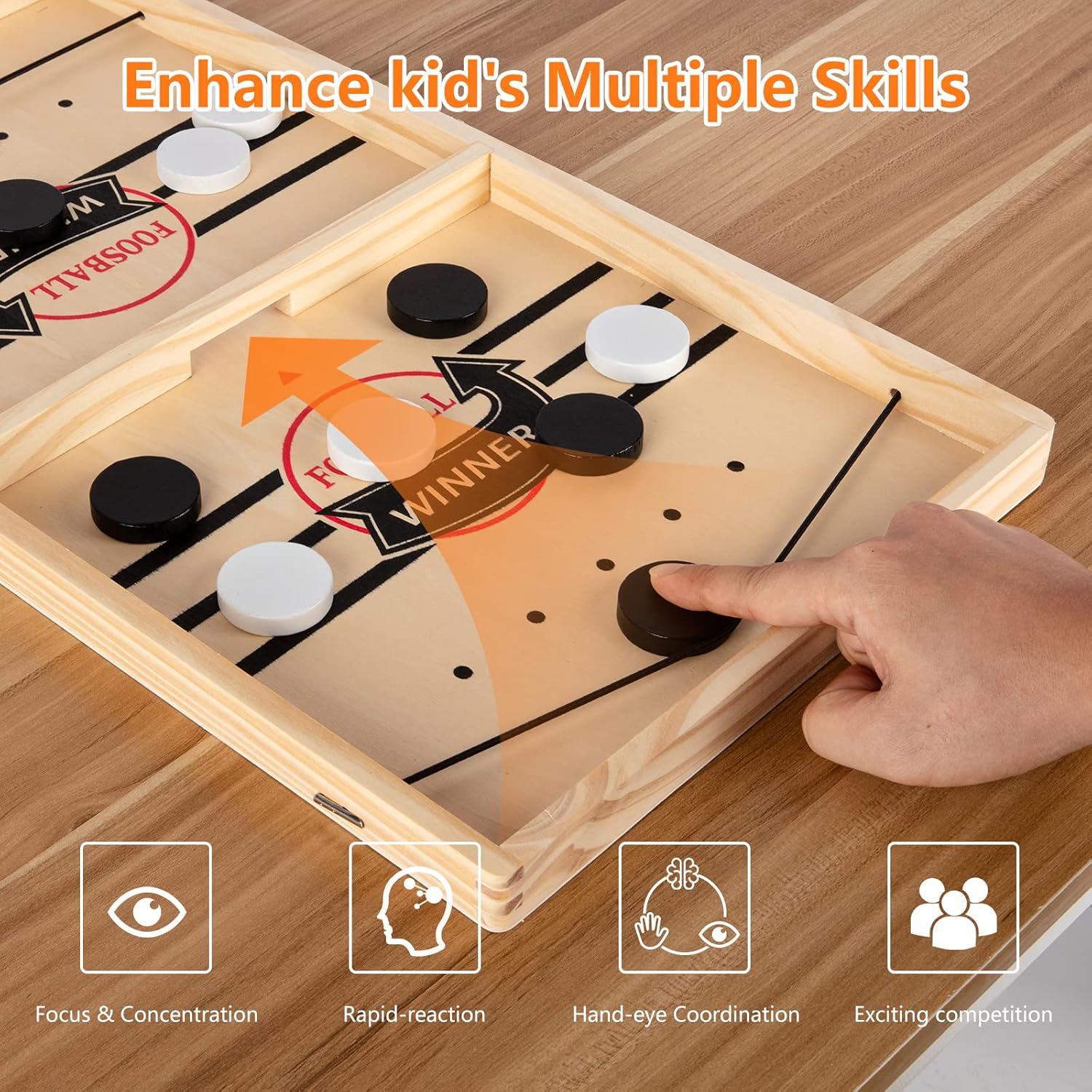 Foosball Winner Wooden Board Game – Fast Sling Puck Game for Family Fun & Kids Skill Building - Infinitygallery.store