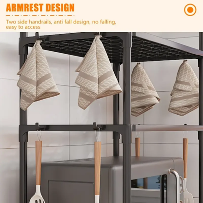 Kitchen Multifunctional 2-Tier Storage Rack – Adjustable Microwave Shelf with Hooks & Ventilated Shelves - Infinitygallery.store