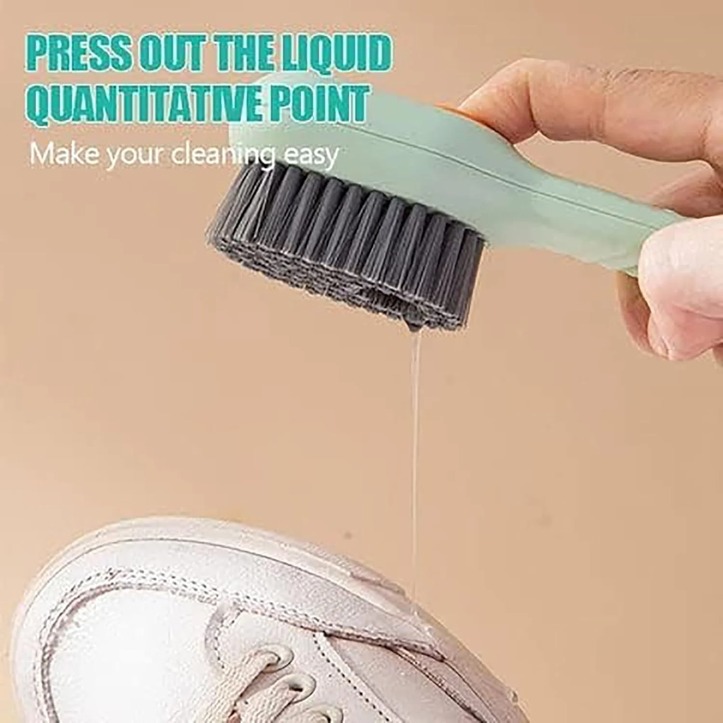 Multifunctional Shoe Cleaning Brush with Built-in Soap Dispenser – Long Handle & Medium-Soft Bristles - Infinitygallery.store