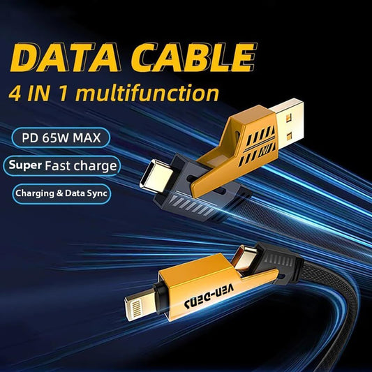 4-in-1 Gold-Plated Car Charging Cable – USB-C & Lightning Fast Charger - Infinitygallery.store