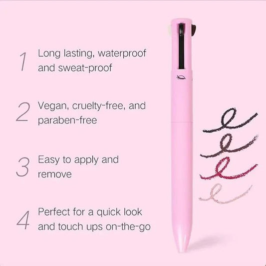 4-in-1 Makeup Pen – Eyeliner, Brow, Lip & Highlighter | Vegan & Portable Beauty Tool - Infinitygallery.store