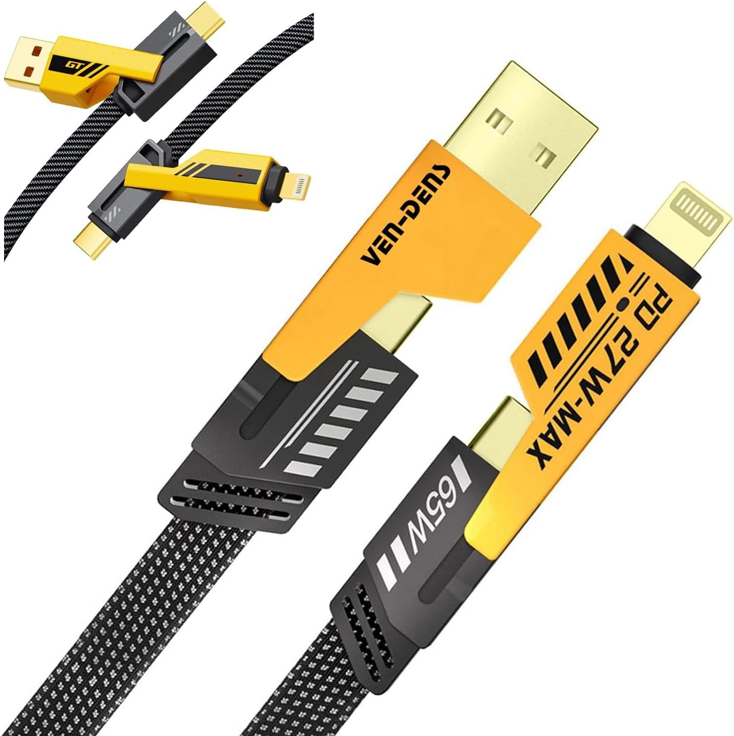 4-in-1 Gold-Plated Car Charging Cable – USB-C & Lightning Fast Charger - Infinitygallery.store