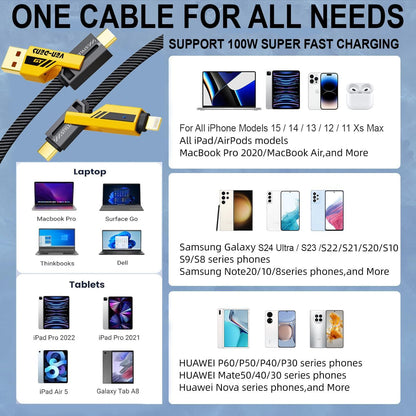 4-in-1 Gold-Plated Car Charging Cable – USB-C & Lightning Fast Charger - Infinitygallery.store