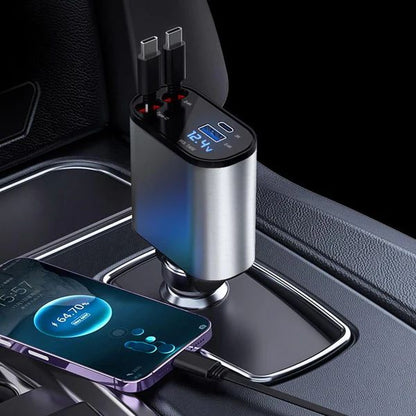 4-in-1 Retractable Car Charger – USB A, PD, and Dual USB-C Cables - Infinitygallery.store