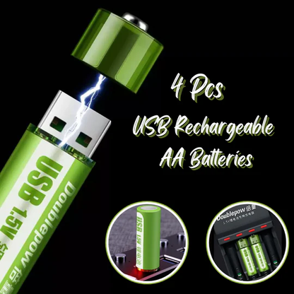 USB Rechargeable AA Batteries (4-Pack) – 1800mAh | Eco-Friendly, Long Life, Safe Charging - Infinitygallery.store