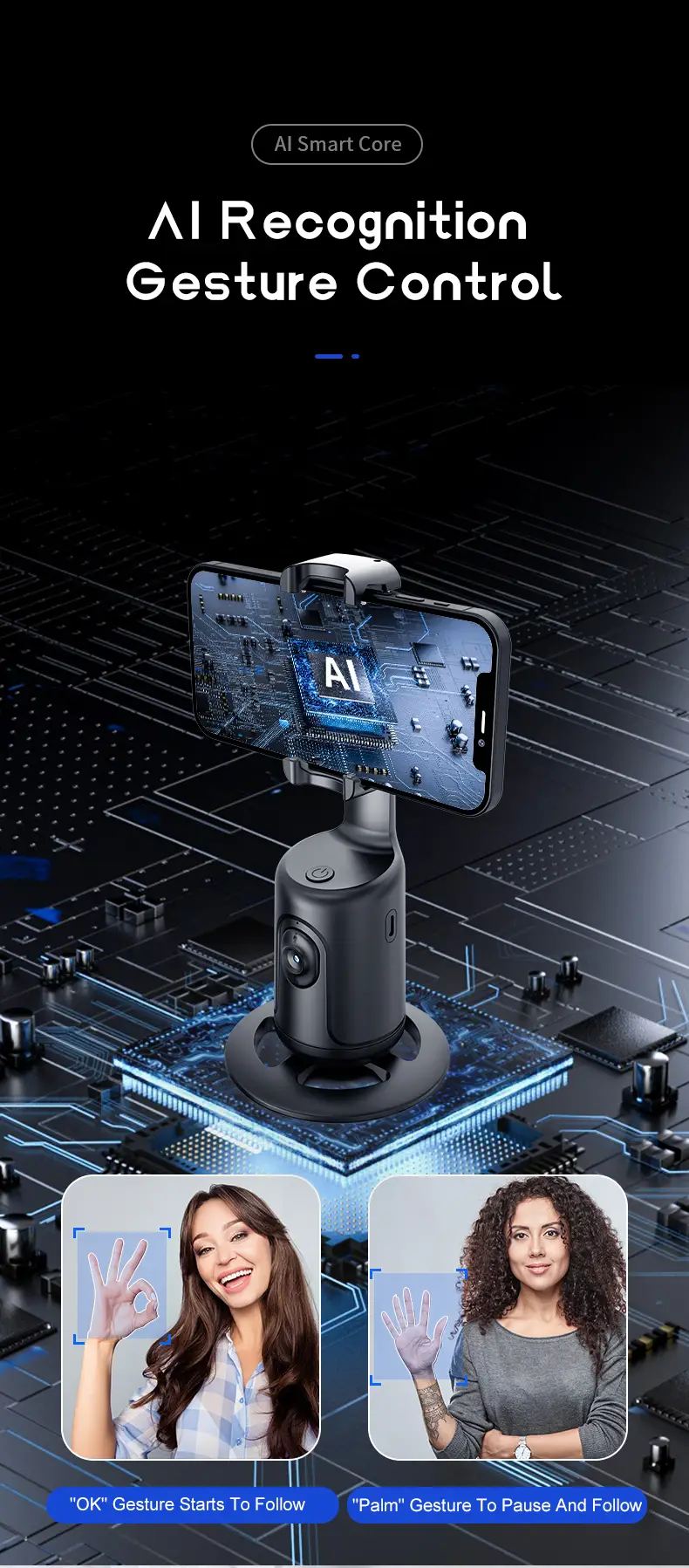 Smart Auto Face Tracking Tripod – AI 360° Motion Sensor, No App Needed, Gesture Control - Infinitygallery.store