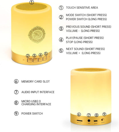 Quran Bluetooth Speaker with Azan Clock & 16-Color Lamp | 18 Reciters, APP & Remote Control, MP3 Player - Infinitygallery.store