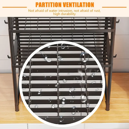 Kitchen Multifunctional 2-Tier Storage Rack – Adjustable Microwave Shelf with Hooks & Ventilated Shelves - Infinitygallery.store