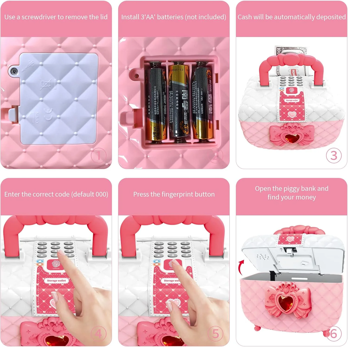 Girls Piggy Bank with Password Lock – Large Capacity Cash & Coin Safe Box for Kids (Pink) - Infinitygallery.store