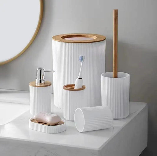6-Piece Bathroom Accessories Set – Modern Design with Soap Dispenser, Brush & More - Infinitygallery.store