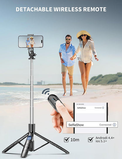 71" Selfie Stick Tripod with Wireless Remote – Extendable & Rotatable Phone Stand for Travel, Vlogging, and Live Streaming - Infinitygallery.store