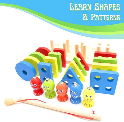 Fishing Four – Post Wooden Toy | Shape Matching, Stacking & Fishing Play for Kids
