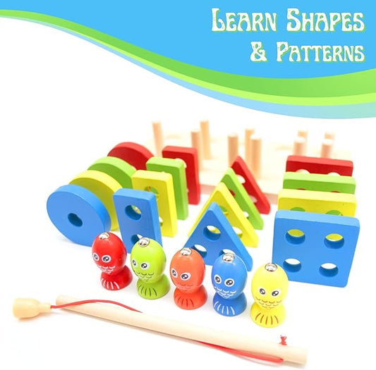 Fishing Four – Post Wooden Toy | Shape Matching, Stacking & Fishing Play for Kids