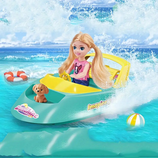Shemy Yacht Fun Fast Boats | 9-Piece Adventure Playset with Doll & Pet