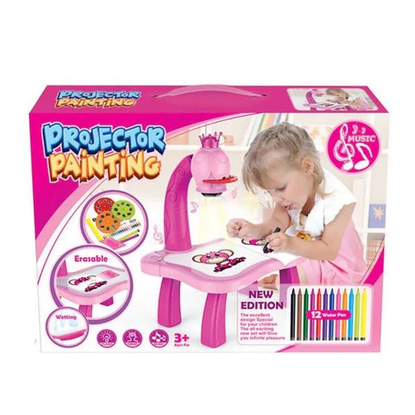 LED Projector Drawing Table for Kids – Interactive Art Station with Music & 24 Pattern Slides - Infinitygallery.store