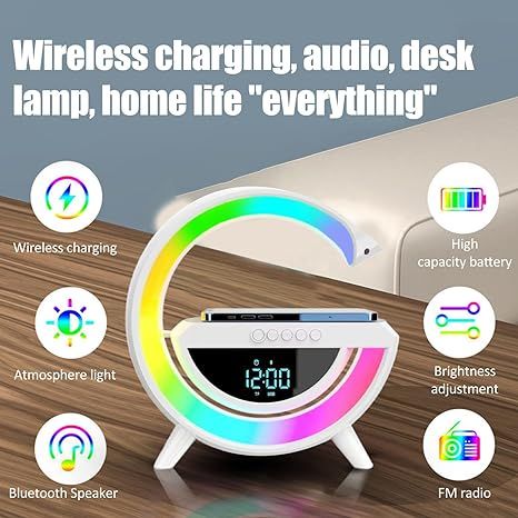 Digital LED Wireless Charger Speaker – 15W Fast Charging with Ambient Lights & Bluetooth Audio - Infinitygallery.store