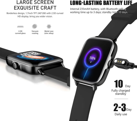 AK96 Smart Watch – Call, Fitness, Sleep & Heart Rate Tracker with 1.7" Full Touch Display | Infinity Gallery - Infinitygallery.store
