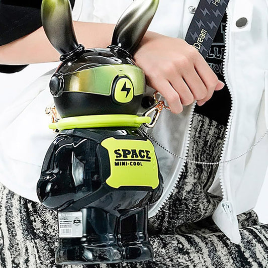 Bunny Robo Water Bottle – 1100ML Leakproof Kids Sipper with Straw & Sling Strap - Infinitygallery.store
