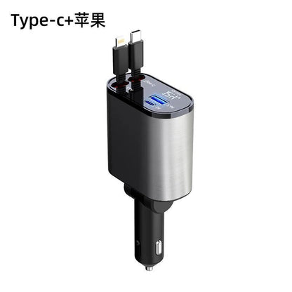 4-in-1 Retractable Car Charger – USB A, PD, and Dual USB-C Cables - Infinitygallery.store