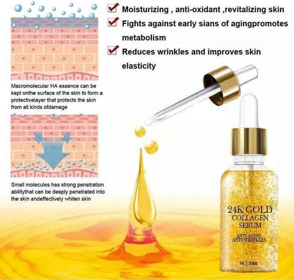 24K Gold Anti-Aging Serum – Hydrating Collagen & Hyaluronic Acid Face Serum with Peptides