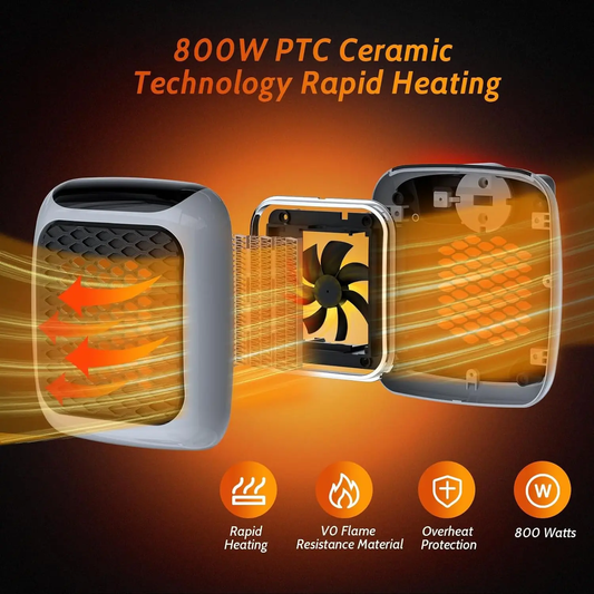 Portable Electric Wall Heater – Compact 800W Fast Ceramic Heater with Timer & Thermostat - Infinitygallery.store
