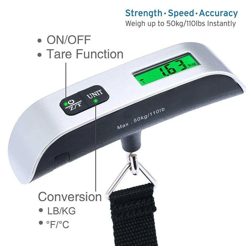 Electronic Luggage Scale – Digital Hanging Travel Weight Scale with LCD Display (Up to 50kg/110lbs) - Infinitygallery.store