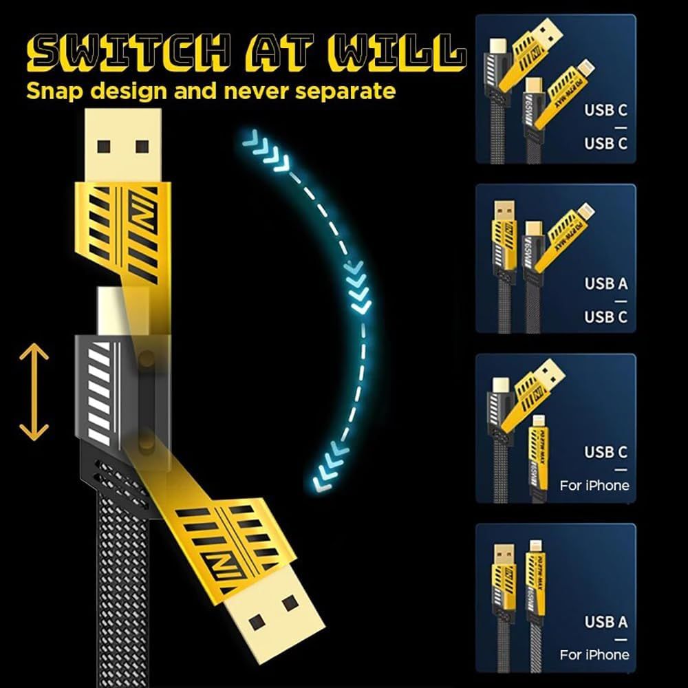 4-in-1 Gold-Plated Car Charging Cable – USB-C & Lightning Fast Charger - Infinitygallery.store