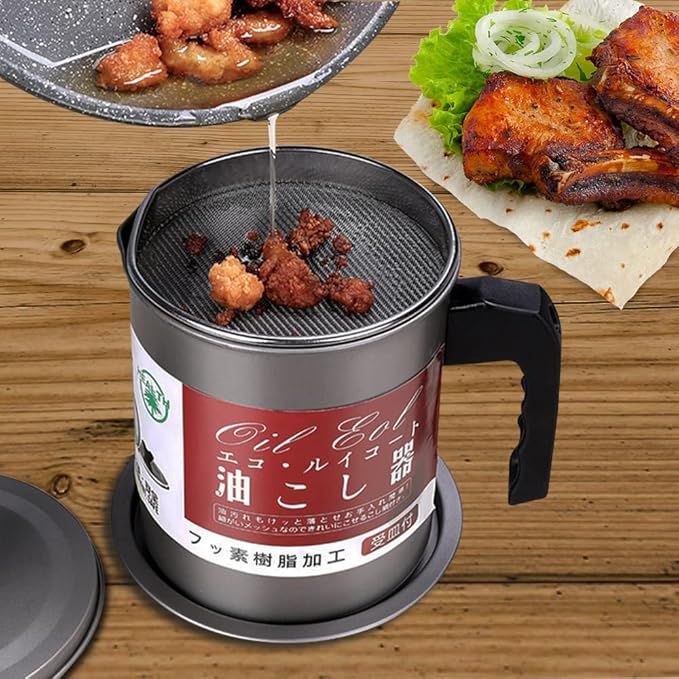 Stainless Steel Oil Filter Pot with Tray – 1.4L Grease Container with Fine Mesh Strainer & Lid - Infinitygallery.store