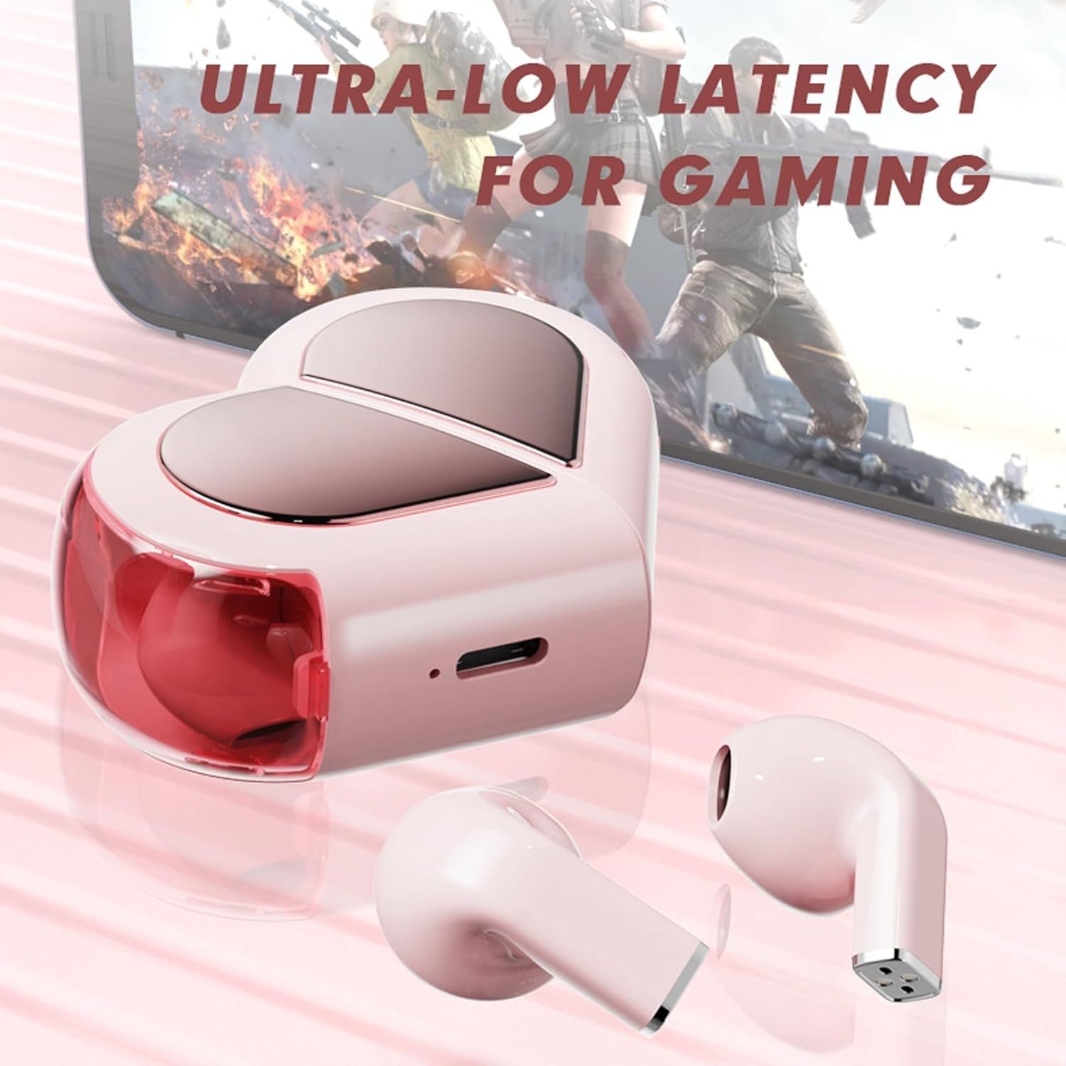 Pink Heart Bluetooth Earbuds for Girls – Cute Convertible Case & Long Battery Life - Infinitygallery.store
