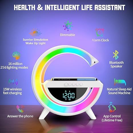 Digital LED Wireless Charger Speaker – 15W Fast Charging with Ambient Lights & Bluetooth Audio - Infinitygallery.store