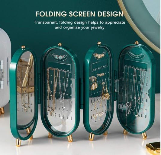 Folding Screen Jewelry Box – Space-Saving Organizer with Built-In Mirror & Earring, Necklace, Ring Display - Infinitygallery.store