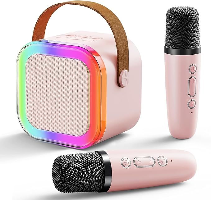 Portable Karaoke Sound System with 2 Wireless Microphones – Bluetooth Speaker with LED Lights & Voice Effects - Infinitygallery.store