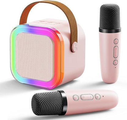 Portable Karaoke Sound System with 2 Wireless Microphones – Bluetooth Speaker with LED Lights & Voice Effects - Infinitygallery.store