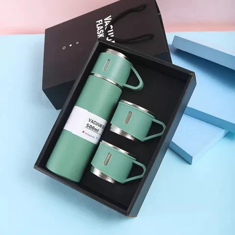 Vacuum Flask Set – 500ml Thermal Bottle with 3 Cups & Insulated Lid - Infinitygallery.store