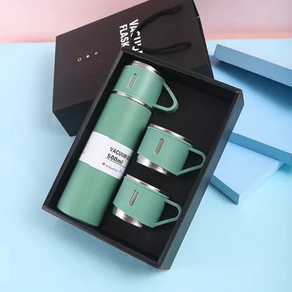 Vacuum Flask Set – 500ml Thermal Bottle with 3 Cups & Insulated Lid - Infinitygallery.store
