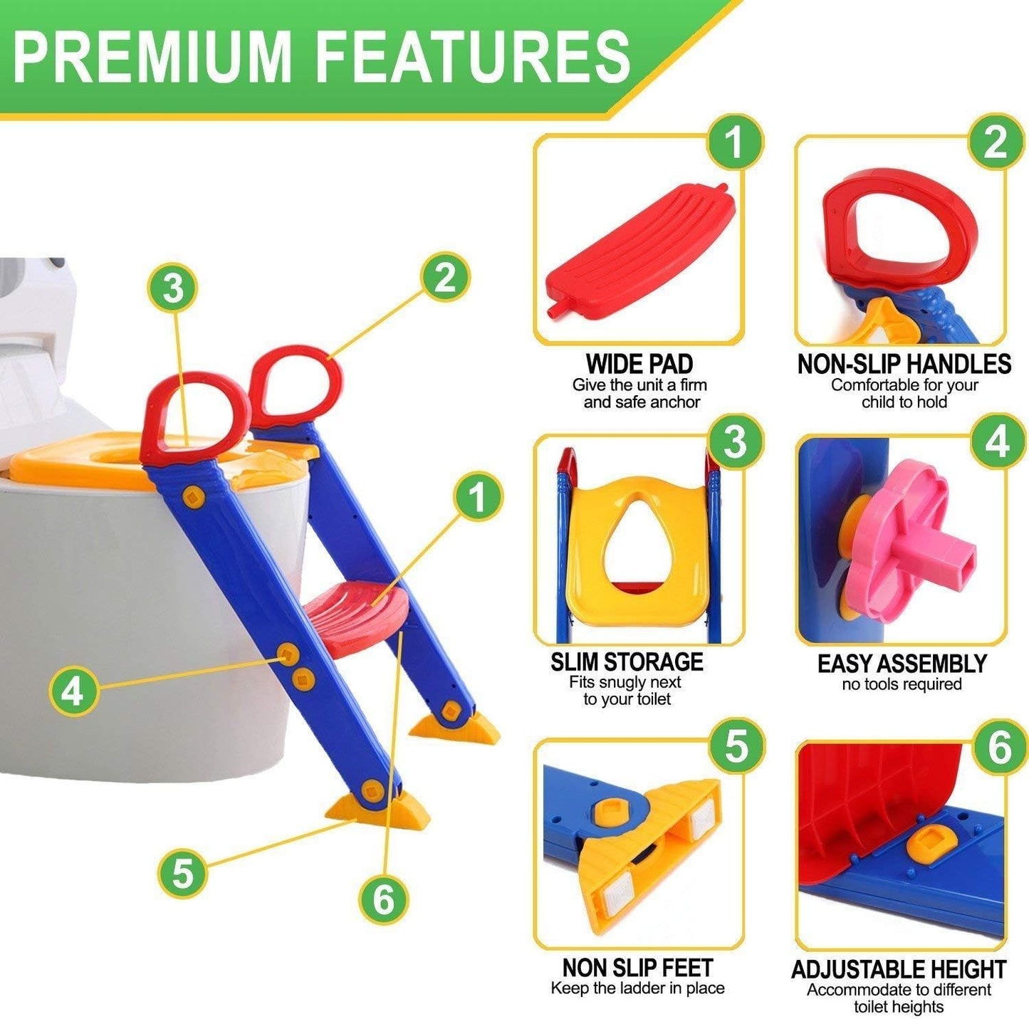 Children’s Toilet Ladder Trainer – Adjustable, Foldable & Non-Slip Potty Training Seat - Infinitygallery.store
