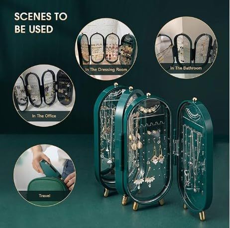 Folding Screen Jewelry Box – Space-Saving Organizer with Built-In Mirror & Earring, Necklace, Ring Display - Infinitygallery.store