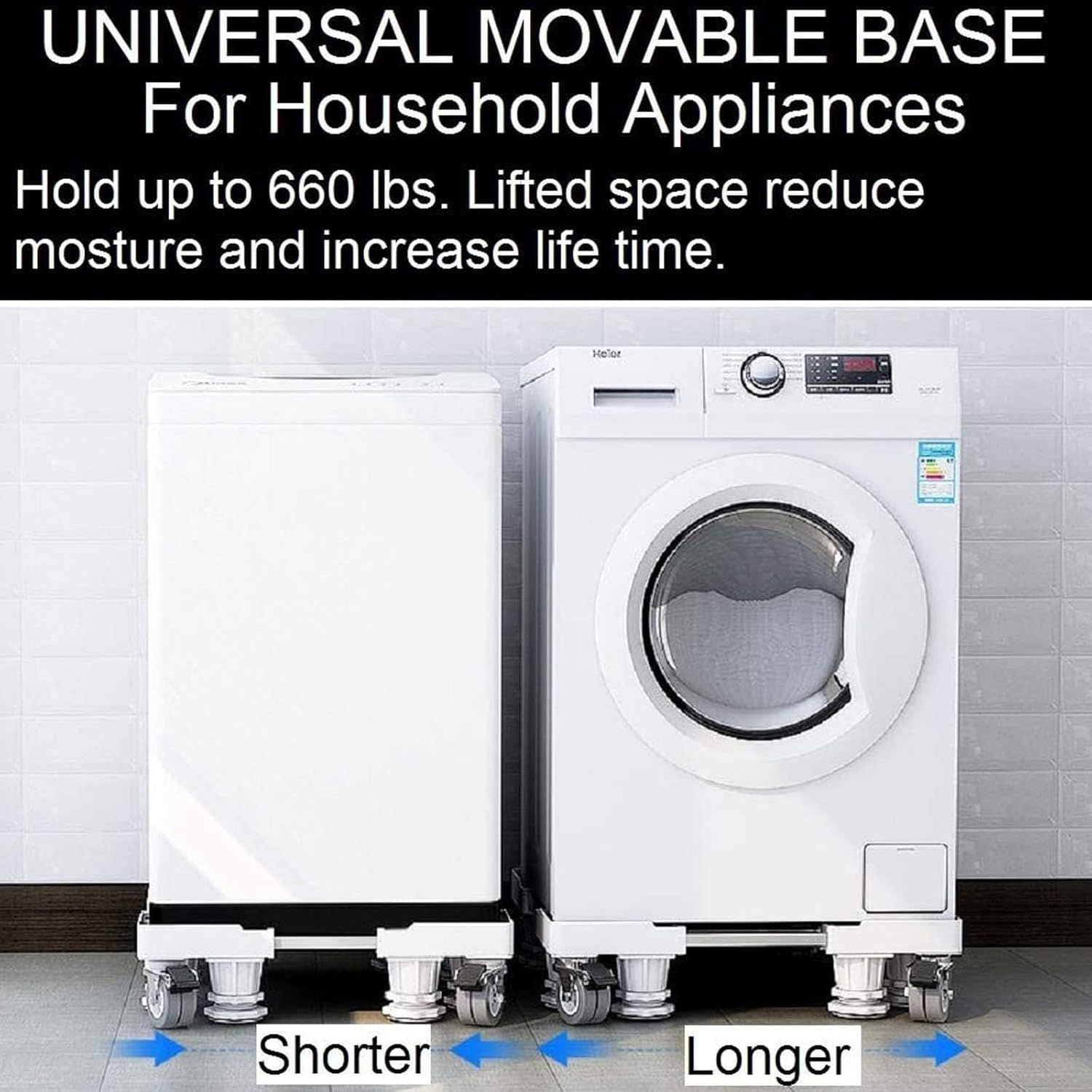 Adjustable Heavy-Duty Fridge & Washing Machine Base with Wheels – Anti-Vibration, Noise Reduction, Stainless Steel Stand - Infinitygallery.store