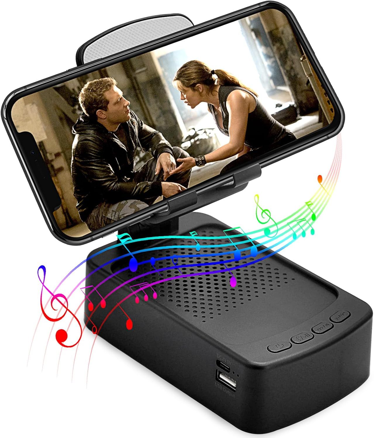 Roarswa 4-in-1 Mobile Phone Holder with HD Bluetooth Speaker – Adjustable Stand & USB Power Station - Infinitygallery.store