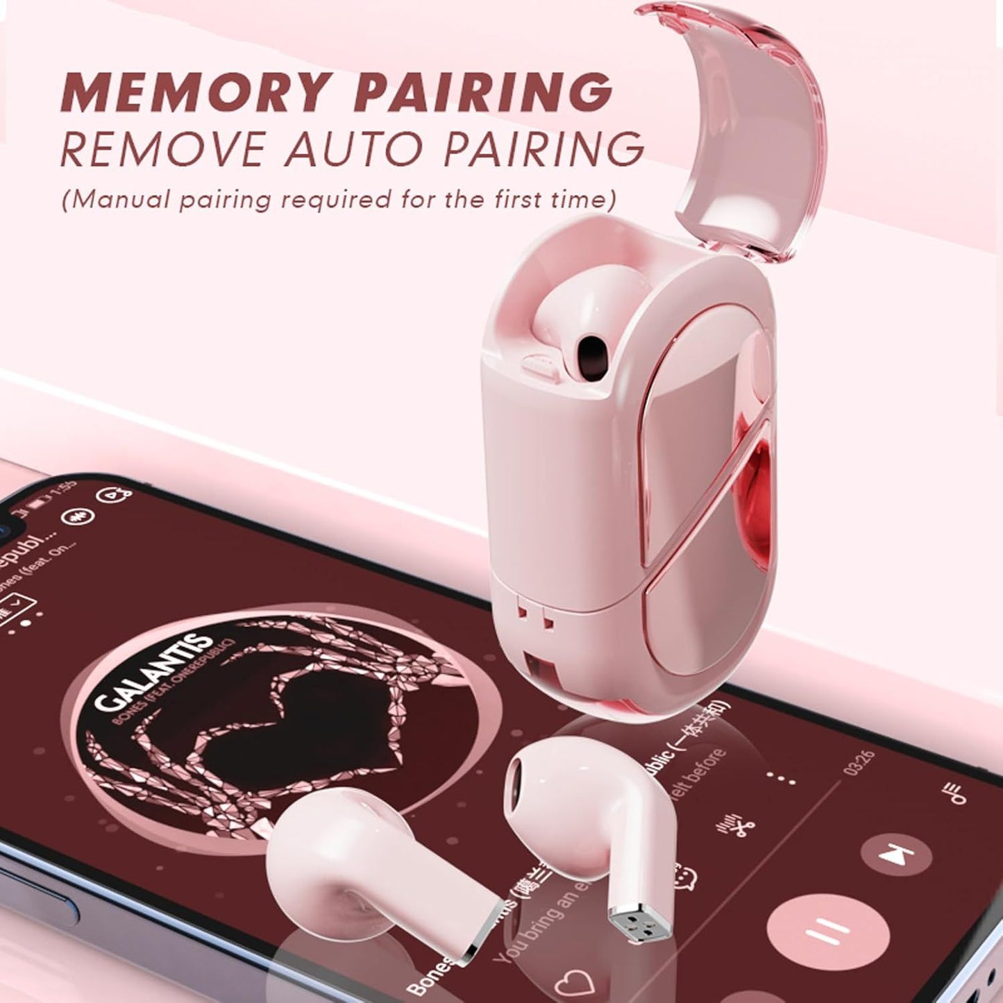 Pink Heart Bluetooth Earbuds for Girls – Cute Convertible Case & Long Battery Life - Infinitygallery.store
