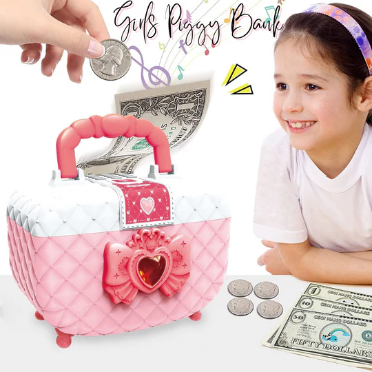 Girls Piggy Bank with Password Lock – Large Capacity Cash & Coin Safe Box for Kids (Pink) - Infinitygallery.store