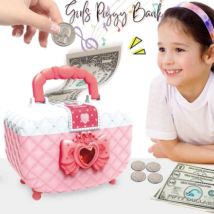 Girls Piggy Bank with Password Lock – Large Capacity Cash & Coin Safe Box for Kids (Pink) - Infinitygallery.store