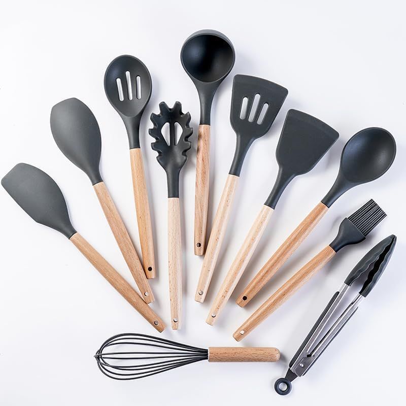 19-Piece Premium Kitchen Utensil Set with Holder – Heat-Resistant Nylon & Silicone Tools (Gray) - Infinitygallery.store