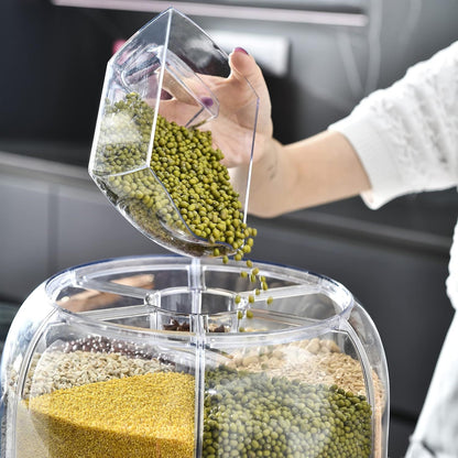 360° Rotating Dry Food Dispenser – 6-Compartment Moisture-Proof Grain Storage Container - Infinitygallery.store
