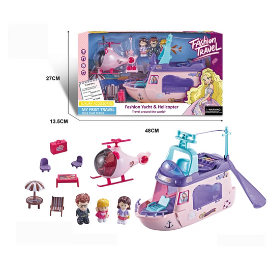 Themy Yacht – Fun Fast Boats | Yacht & Helicopter Playset with Dolls & Accessories