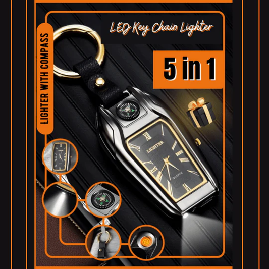 5-in-1 Keychain Watch – LED Flashlight, Compass, USB Lighter, Clock & More - Infinitygallery.store