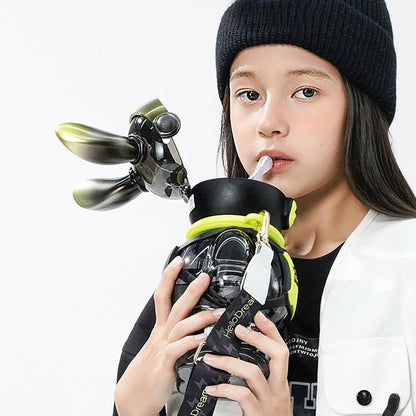 Bunny Robo Water Bottle – 1100ML Leakproof Kids Sipper with Straw & Sling Strap - Infinitygallery.store