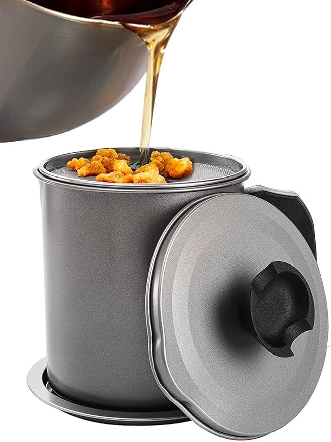 Stainless Steel Oil Filter Pot with Tray – 1.4L Grease Container with Fine Mesh Strainer & Lid - Infinitygallery.store