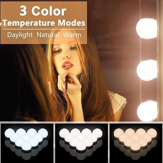 Hollywood Vanity Mirror Lights – 10 LED Bulb Kit with Adjustable Brightness & Hidden Wires - Infinitygallery.store